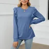 Kvinnors blusar Casual Long Sleeve Crew Neck T -shirt med fashionabla atletiska slitskivor affärsarbeten ruffle ärmar tee