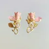 Orecchini pendenti Ciondolo tulipano rosa romantico francese per regali di accessori per gioielli con fiori in zircone in metallo semplice alla moda da donna