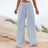 Pantaloni da donna in lino per donna a vita alta gamba larga vestibilità ampia palazzo casual spiaggia pantaloni alla moda con due tasche