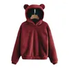 Hoodies femininos inverno moda coreana orelhas de urso bonito solto moletom fofo com capuz quente moletom manga comprida tops pulôver roupas para mulheres