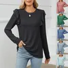 Kvinnors blusar Casual Long Sleeve Crew Neck T -shirt med fashionabla atletiska slitskivor affärsarbeten ruffle ärmar tee