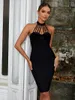 Casual Dresses High Quality Fashion Black Sleeveless Slim Bandage Dress 2024 Elegant Rayon Halter Neck Mini Party