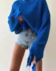 Blouses pour femmes femme déchiré pull femmes à manches longues solide tricoté hauts pulls pulls pulls