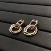 carteira designer cart catier for women Cartera luxury jewelry Live Exquisite Womens Jewelry Tri Ring Inlaid Pink Diamond Ear Hanger 925 Silver Ear Studs Earrings