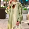 Ubranie etniczne 2024 Ramadan Eid Mubarak satynowe koraliki otwarte kimono Abaya Dubai Turcja Kaftan Muzułmańska sukienka MAXI