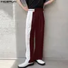 INCERUN Pantaloni da uomo stile coreano Pantaloni casual larghi a vita alta Pantaloni alla moda con design a colori a contrasto S-5XL 240220