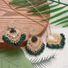 Necklace Earrings Set Boho Ethnic Gold Color Dangle Luxury Jhumka Beaded Tassel Vintage Wedding Party Jewelry