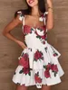 Casual Dresses Women S Y2K Summer Off Shoulder Ruffle Dress Short Sleeve Tie Waist Floral Lace A-Line Mini Sundress