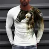 동물 독수리 빈티지 3D 프린트 여름 남성 둥근 목 티셔츠 캐주얼 긴 소매 대형 티셔츠 패션 풀오버 남성 의류 240219