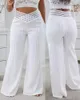 Pantalons pour femmes femmes chevauchement taille texturée évasée 2024 printemps automne haute longue jambe large décontracté solide blanc vêtements