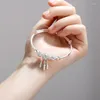 Bangle Certified Real Tibetan Silver Dreamcatcher Tassel Feather Lucky Bead Bracelet Women Fashion Original Wedding Jewelry