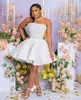 Booma White A-Line Mini Short Wedding Dresses Strapless Ruched Bride Dress Strapless Sleeveless Women's Bridal Bridal Gowns with Bow
