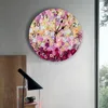 Horloges murales Coloré Rose Fleur Horloge ronde Acrylique Suspendu Temps silencieux Maison Intérieur Chambre Salon Bureau Décoration