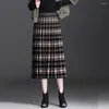 Skirts Elastic Waist Skirt Elegant Pleated A-line Midi With High For Women's Autumn Winter Wardrobe Commute