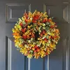 Flores decorativas grinalda de porta frontal imitação de plantas com laço folha fita floral artificial para casa ação de graças natal