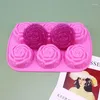 Moldes de cozimento 3d rosa flor silicone sabão molde diy chocolate bolo decoração pudim sobremesas pastelaria ferramenta 6 cavidades fondant molde