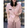 Advanced and Fashionable Korean Version Set for Women's 2023 Autumn/winter New Hooded Sequin Knit Cardigan+plush Wide Leg Pants