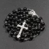 7 colors Religious Catholic Rosary Necklaces Jesus cross pendant Long 8MM Bead chains For women Men Christian Jewelry Gift