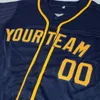 Maglia da baseball gessata nero-blu scuro tutta cucita Logo con nome e numero personalizzato