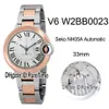 V6F W2BB0023 SEKO NH05A Automatiska damer Kvinnor Titta på Two Tone Rose Gold White Textured Dial Steel Armband Edition 33mm Ny 262R
