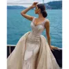 Stunningbride 2024 Luxurious Dubai Wedding Dress Beaded Crystals Rhinestones Bridal Gowns V Neck with Detachable Train Bride Dress