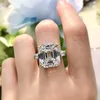 Original Sier Square Ring Asscher Cut Simulated Diamond Wedding Engagement Tail Women Topaz Rings Finger Fine Jewelry
