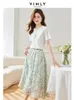 ワークドレスVimly Summer2ピーススカートセット女性衣装2024ホワイトアートプリントOネックTシャツとフローラルAラインM1915