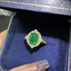 Anéis de cluster jóias finas real esmeralda anel moda prata feminino noivado pedra preciosa atacado
