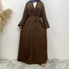 Vêtements ethniques Arabe Turquie Musulman Cardigan Dubaï Abayas Femmes Robes longues avec ceintures pour élégant couleur unie perles Kaftan