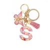 Nyckelringar 26 Inledande A-Z Dreamy Sequin Letters Keychain för kvinnor Tassel Butterfly Pendant Keyring Suspension Påsar Charms Bil Key Chain