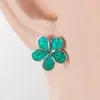 Boucles d'oreilles KONGMOON Plumeria Kiwi vert opale de feu plaqué argent bijoux pour femmes Piercing