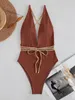 Kvinnors badkläder 2024 Sexig V Neck One Piece Baddräkt Simmad för kvinnor Monokini High Cut Bodysuits Bathing Swimwea