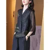 Damesblouses Dames Zijde Vintage Geborduurd Asymmetrisch Lente Zomer Elegante Chinese stijl Design Vest Shirts Blusa