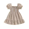 Sukienki dla dziewczynek Focusnorm Summer Toddler Girls Sweet Sukienka 1-4y Krótkie zaciąganie rękawów w kratę drukowane marszki kolanowe A-line