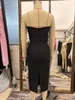 Casual Dresses 2024 Spring Women's Black Sexy Strapless Midi Dress Bodycon Celebrity Party Cocktail Evening