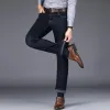 2024 Winter New Men's Fleece Warm Jeans Classic Style Business Casual Thicken Regular Fit Denim Pants Black Blue Brand