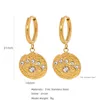 Dangle Earrings Hongtong Retro Personality Eyes of Wisdom Exquisite Memale Stainless Steel InlaidZircon Embossed Coin