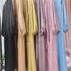 Ethnic Clothing Eid Mubarak Shiny Satin Open Abaya Kimono Cardigan Muslim Dresses Women Hijab Robe Ramadan Dubai Turkish Islam Jalabiya