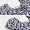 Camicette da donna Scollo a V Camicie floreali viola Donna Dolce manica a sbuffo con lacci Estate Sexy Crop Top Slim Elegante elegante Blusa in chiffon Lady