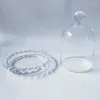 Bottles 2sets/pack 7 9cm Cylinder Shaped Floral Border Glass Base Dome Candle Dust Cover Cake Plate Egg Tart Dish