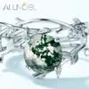 Allnoel Natural Moss Agate 925 Sterling Silver Double Rings for Women Gold Plated Wedding Engagement Bride Princess Gift Jewelry 240220