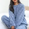 Women's Sleepwear Women Print Pajamas Set Winter Fleece Velvet 2 Piece Pant Home Suit Fluffy Korean Cute Pajama Warm Sleep Night Wear