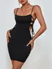 Casual Dresses Sexy Spaghetti Strap Hollow Black Dress Summer Backless Hip Wrap Mini Women's Drawstring Pleated Nightclub Bodycon