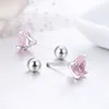 Stud Earrings 4Colors Cute Peach Heart CZ Stone Screw Back For Women Baby Kids Girls Brass White Gold Plated Piercing Jewelry