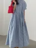 Party Dresses Modern Lady Beautiful Dress Korean Chic Clothes Woman 2024 Summer Vestidos Female Elegant Crew Neck Check Robe Y632