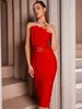 Lässige Kleider Elegante rote Hochzeit aus der Schulter trägerlos, figurbetontes Verbandkleid für Frauen Sexy ärmellose Split-Abendparty Vestido