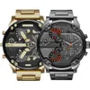 Venta de relojes deportivos militares para hombre, reloj de moda de acero inoxidable dorado con esfera grande de 50mm, reloj de pulsera de lujo para hombre, reloj de lujo290V