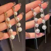 Boucles d'oreilles pendantes 2024 Mode Vintage Brillant Arc Bar Long Fil Gland Goutte Pour Femmes Couleur Argent Perle Bijoux Suspendus Pendientes