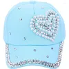 Ball Caps Fashion Adjustable Heart Shaped Rhinestones Studded Peaked Cap Hat Four Seasons Baseball Pearl Peach For Women