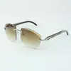 Direct sales newest high-end cutting lens sunglasses 4189706-A black textured natural buffalo horn sticks size 58-18-140 mm